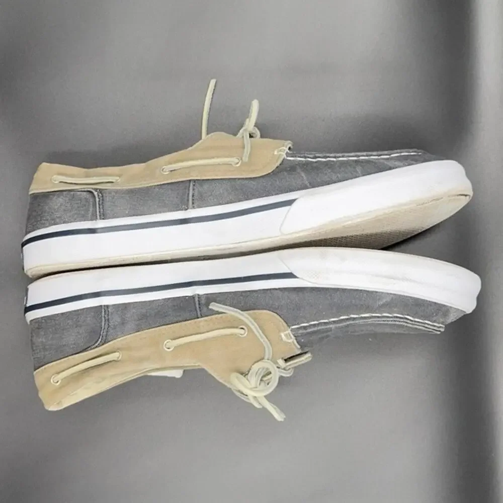 Sperry Top-Sider Bahama II Men's 11.5 Boat Shoes Grey Tan Canvas Sneakers Preppy